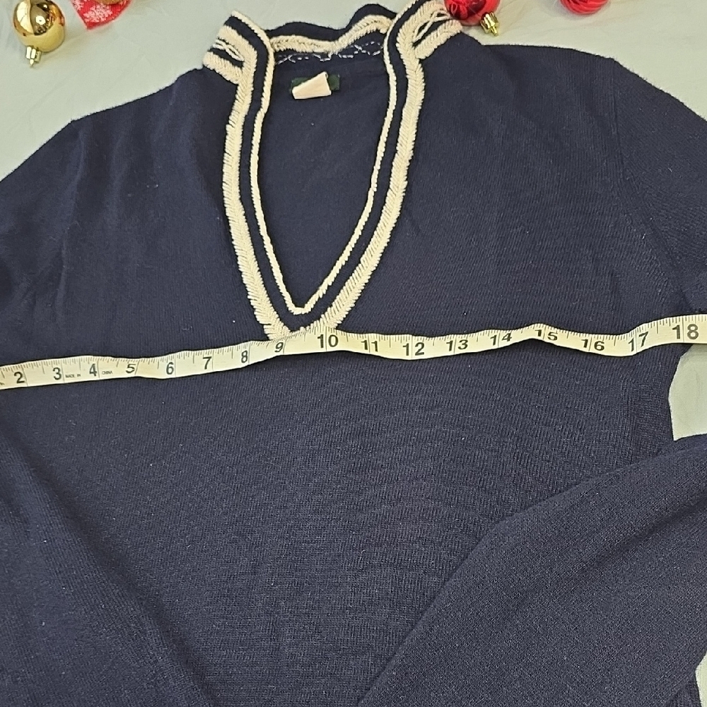 J. Crew Navy V-Neck Sweater with Cream Trim - Picture 4 of 5
